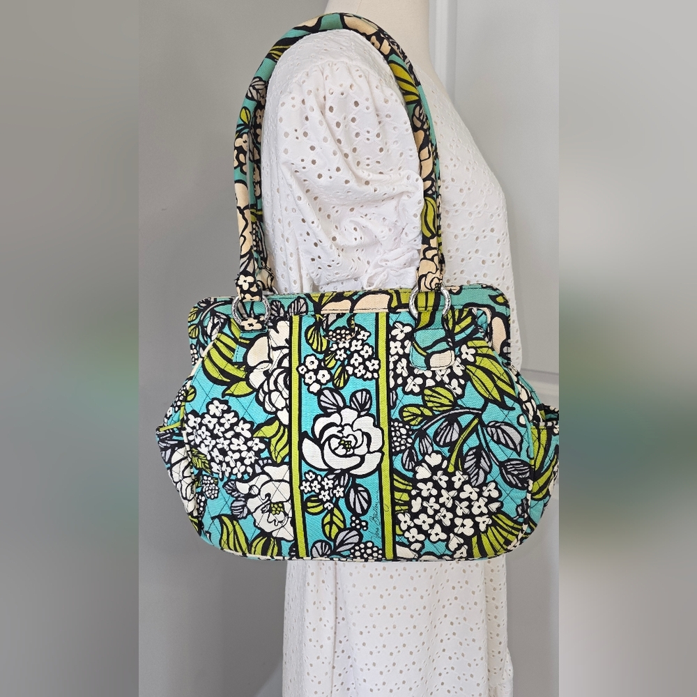 Vera Bradley Frame Bag Floral "Island Blooms" Shoulder Bag Turquoise Lime White*